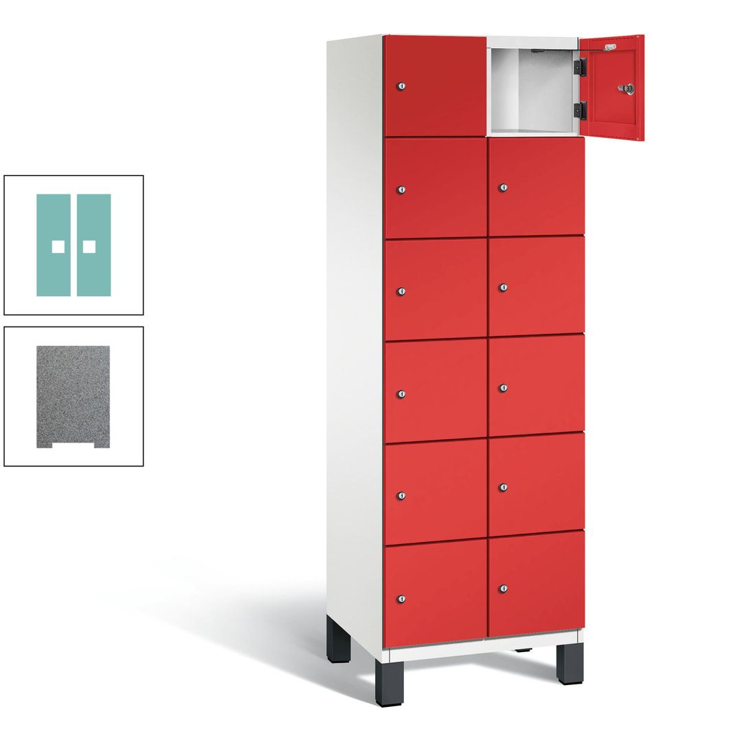 Fächerschrank, Stahlschrank, 12 Fächer, Türöffnungsbegrenzer, Füße, 1.980 x 600 x 525 mm (HxBxT), Korpus anthrazitgrau, Front anthrazitgrau