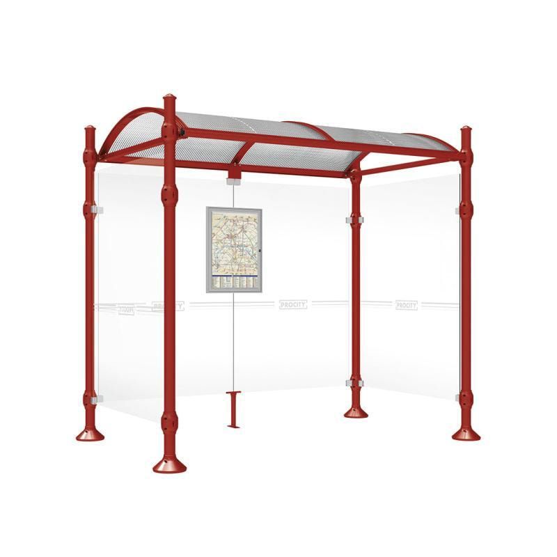 Buswartehalle, Unterstand, 2 Seitenwände, Kopf gebürsteter Edelstahl, ESG, Fahrplanschaukasten, 2.500 x 2.500 x 1.600 mm (HxBxT), Farbe enzianblau