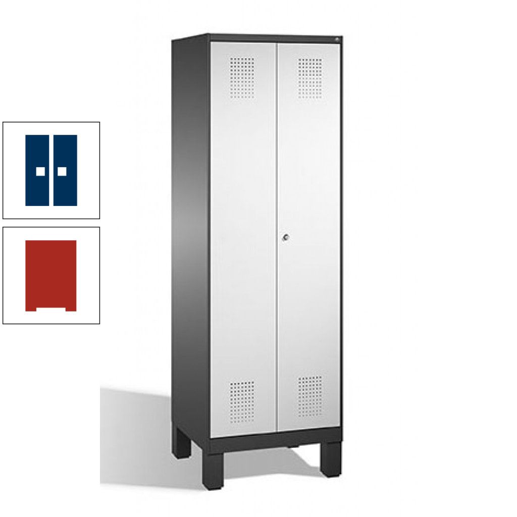 Doppel-Spind, Doppeltüren, Garderobenschrank mit Füßen, 2 Abteile a 300 mm, Korpus anthrazitgrau, Tür anthrazitgrau, 1.850 x 600 x 500 mm (HxBxT)