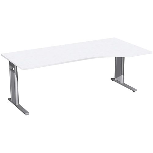 Eckschreibtisch, Ecke rechts, Füße einseitig verkürzt, C-Fuß Pro, höhenverstellbar, 680-820 x 1.600 x 1.000 mm (HxBxT), Gestell silber, Dekor Ahorn