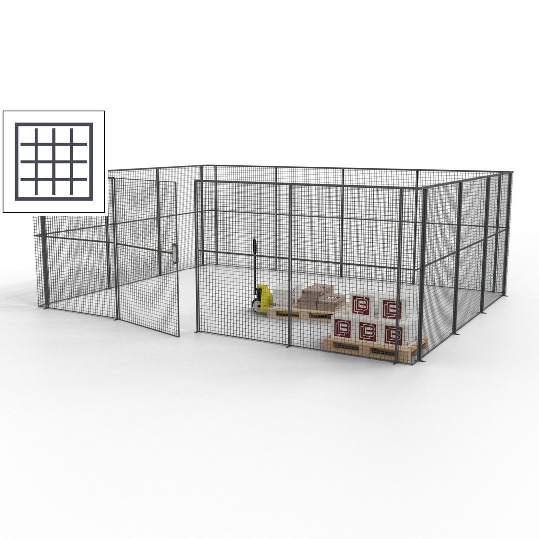 Maschinen Schutzgitter - Hallentrennwand - Sicherheitszaun - Tür - 21 m - 2.200 x 6.400 x 4.900 mm (HxBxT) - enzianblau