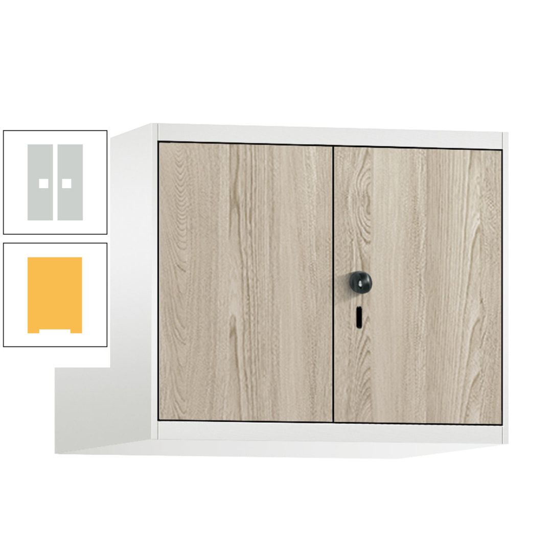 Aufsatzschrank, Schrankaufsatz, Türen paarweise, 2 Fächer a 300 mm, Farbe Pastellgelb, Tür anthrazitgrau , 500 x 600 x 500 mm (HxBxT)