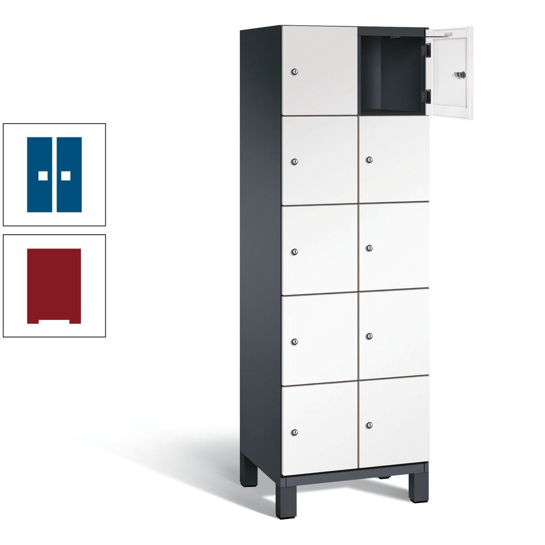 Fächerschrank, Stahlschrank, 10 Fächer, Türöffnungsbegrenzer, Füße, 1.980 x 600 x 525 mm (HxBxT), Korpus anthrazitgrau, Front anthrazitgrau