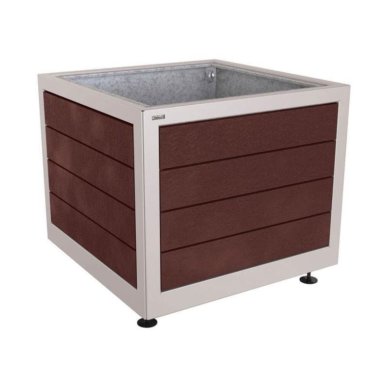 Pflanzbehälter, Stahl, recyclebarer Kunststoff, verstellbare Füße, Innen Blech fvz mit Verladungsgriffen, 800 x 1.000 x 1.000 mm (HxBxT), enzianblau