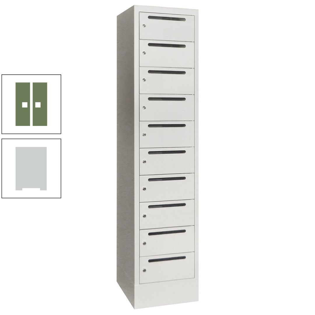 Postverteilerschrank, Schließfachschrank, 1 Abteil a 400 mm, 10 Fächer, 1.850 x 400 x 500 mm (HxBxT), Korpus anthrazitgrau, Front anthrazitgrau