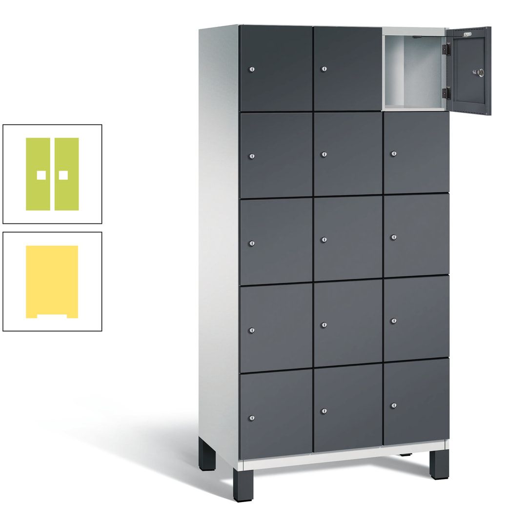 Fächerschrank, Stahlschrank, 15 Fächer, Türöffnungsbegrenzer, Füße, 1.980 x 900 x 525 mm (HxBxT), Korpus anthrazitgrau, Front anthrazitgrau