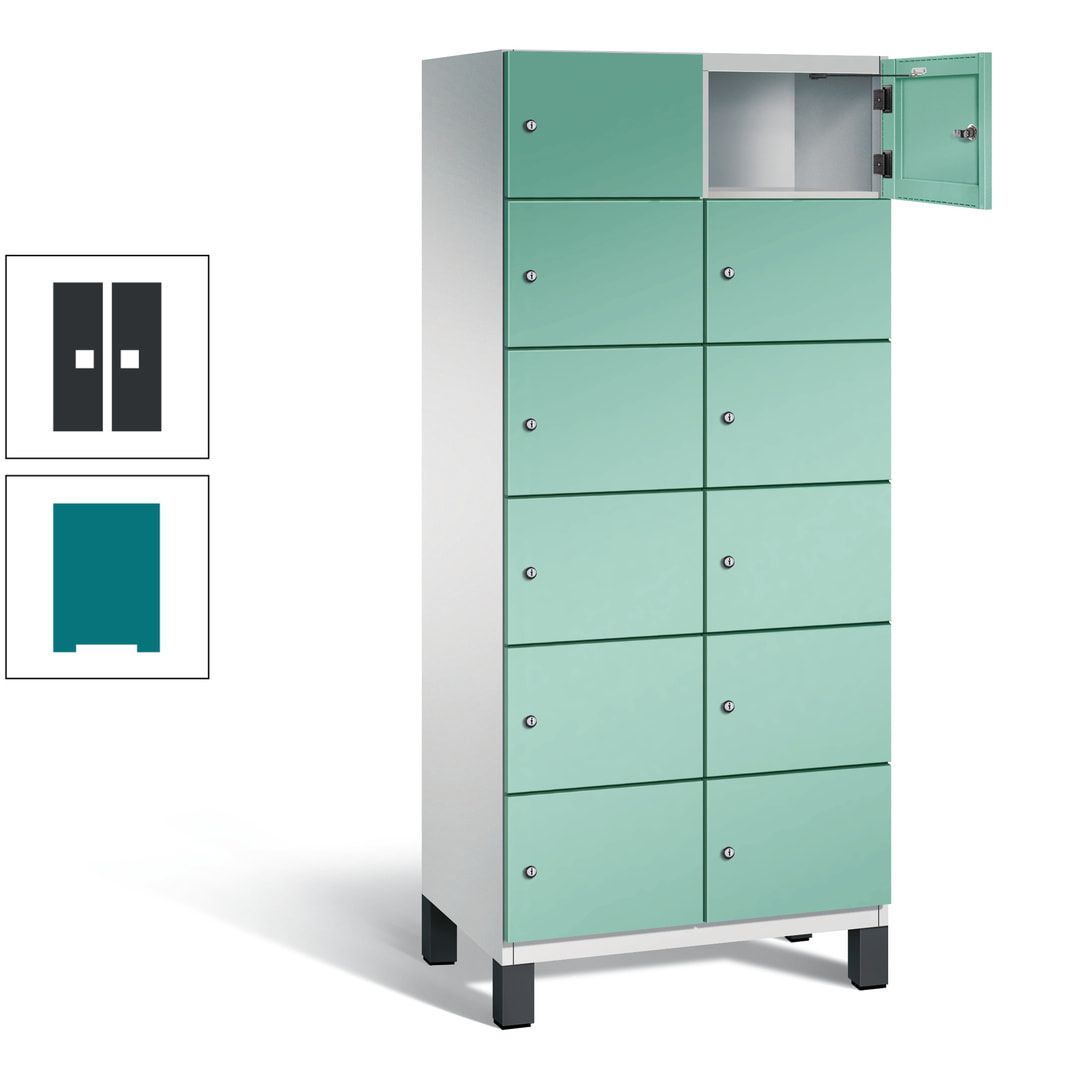 Fächerschrank, Stahlschrank, 12 Fächer, Türöffnungsbegrenzer, Füße, 1.980 x 800 x 525 mm (HxBxT), Korpus anthrazitgrau, Front anthrazitgrau