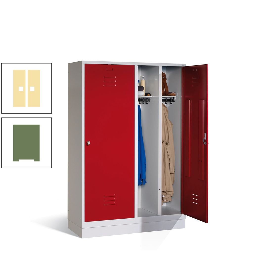 Doppel-Spind mit Großtüren, Garderobenschrank mit Sockel, 4 Abteile a 300 mm, Korpus anthrazitgrau, Tür anthrazitgrau, 1.800 x 1.190 x 500 mm (HxBxT)
