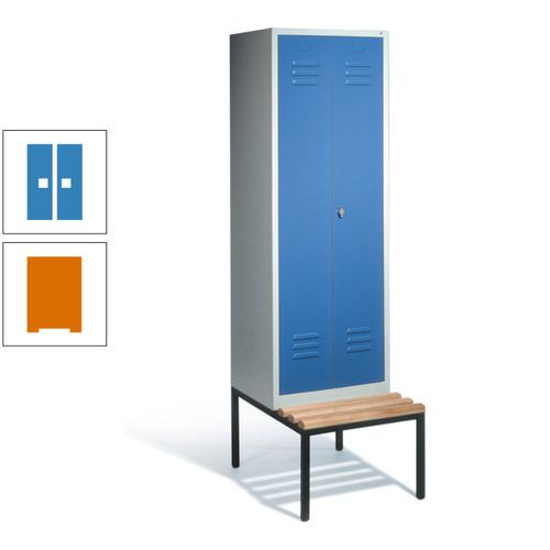 Doppel-Spindschrank, Buche Sitzbank untergebaut, 2 Abteile a 300 mm, Korpus lichtgrau, Tür anthrazitgrau, 2.090 x 610 x 815 mm (HxBxT)