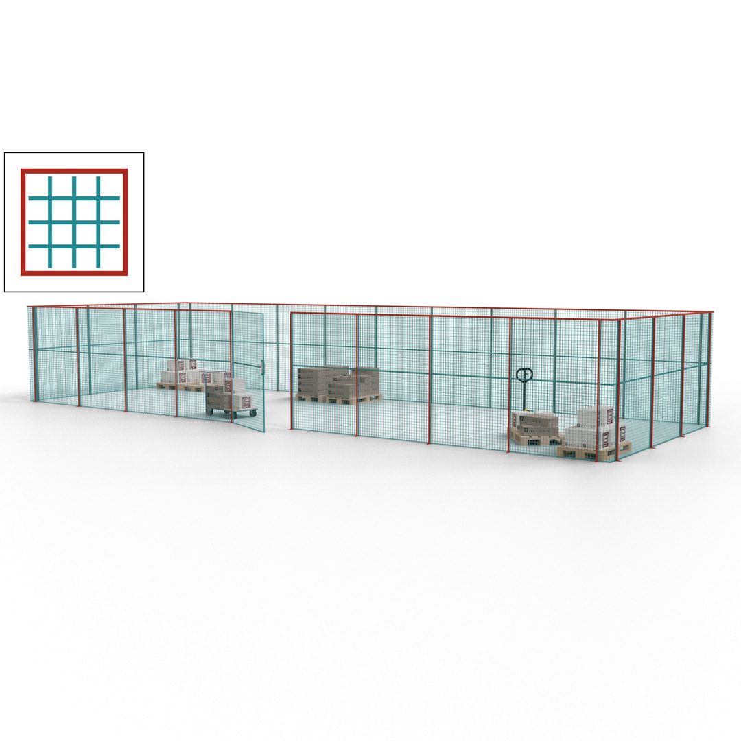 Maschinen Schutzgitter - Hallentrennwand - Sicherheitszaun - Tür - 36 m - 2.200 x 13.900 x 4.900 mm (HxBxT) - enzianblau