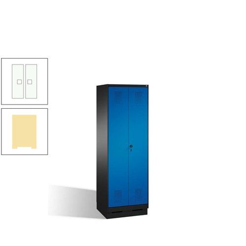 Doppel-Spind, Doppeltüren, Garderobenschrank mit Sockel, 2 Abteile a 300 mm, Korpus anthrazitgrau, Tür anthrazitgrau, 1.800 x 600 x 500 mm (HxBxT)