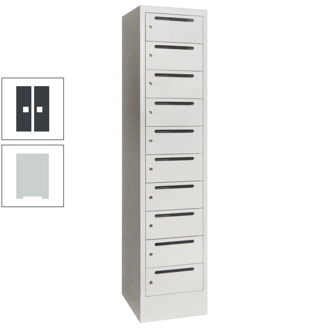Postverteilerschrank, Schließfachschrank, 1 Abteil a 400 mm, 10 Fächer, 1.850 x 400 x 500 mm (HxBxT), Korpus anthrazitgrau, Front anthrazitgrau