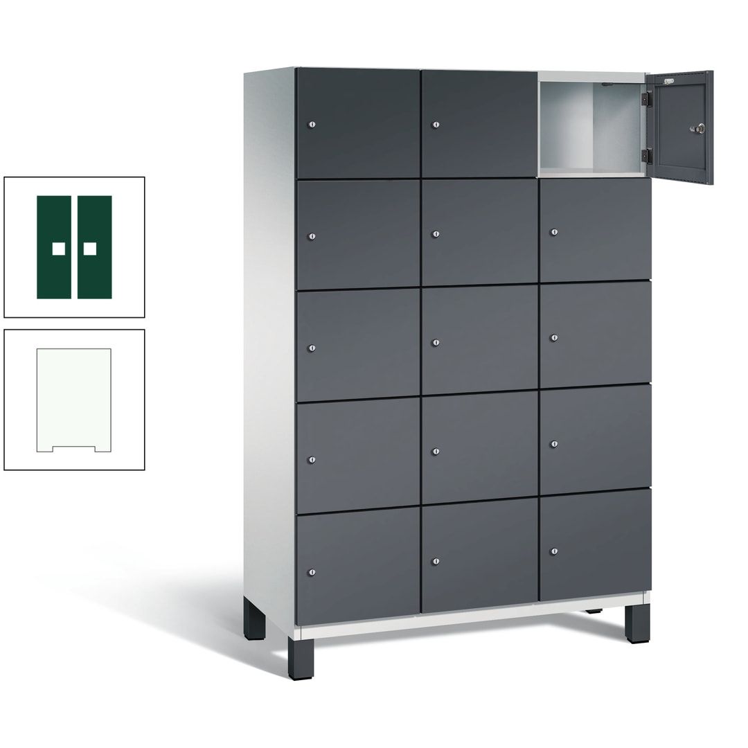 Fächerschrank, Stahlschrank, 15 Fächer, Türöffnungsbegrenzer, Füße, 1.980 x 1.200 x 525 mm (HxBxT), Korpus anthrazitgrau, Front anthrazitgrau