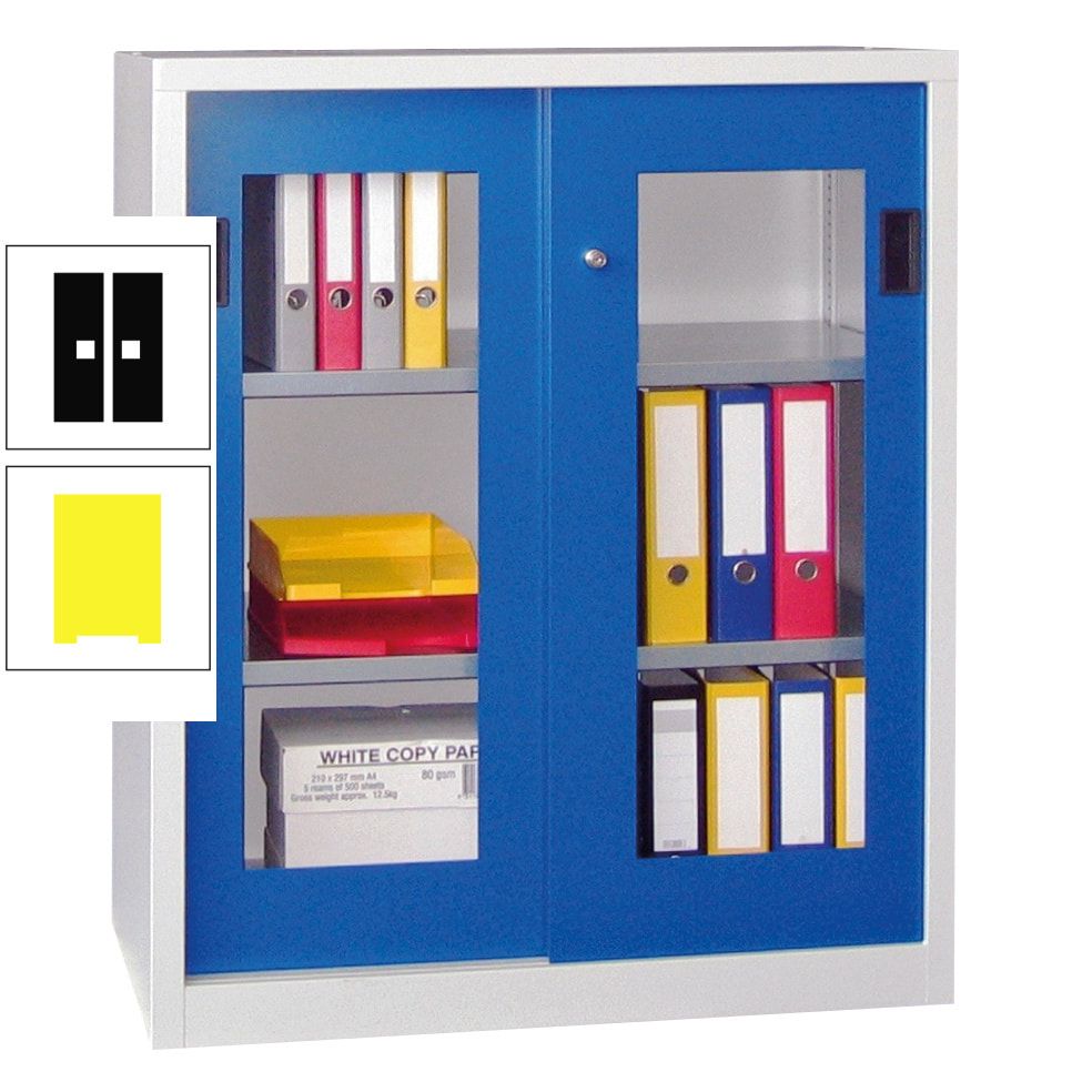 Schiebetürenschrank - Sichtfenstertüren - 1.000x1.000x400 mm (HxBxT) - 2 Böden, gepulvert - Zylinderschloss - anthrazitgrau