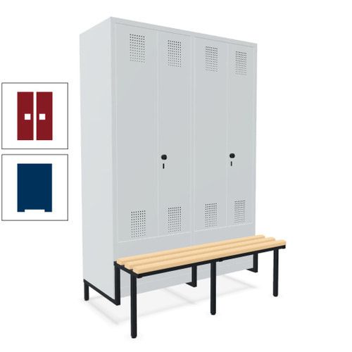 Doppel-Spind, Garderobenschrank, Buche Sitzbank integriert, 4 Abteile 300 mm, Korpus anthrazitgrau, Tür anthrazitgrau, 1.850 x 1.200 x 815 mm (HxBxT)