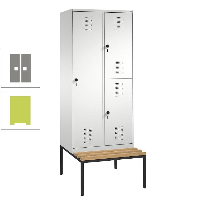Garderobenschrank, Spind ein- und doppelstöckig Sitzbank, 2 Abteile, 3 Fächer, 2.090 x 800 x 500 mm (HxBxT), Front anthrazitgrau, Korpus anthrazitgrau