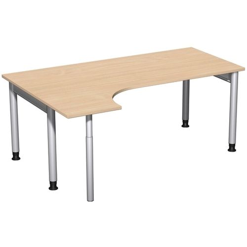 Eckschreibtisch, Ecke links, Füße einseitig verkürzt, 4-Fuß Pro, höhenverstellbar, 680-800 x 1.600 x 1.200 mm (HxBxT), Dekor Ahorn