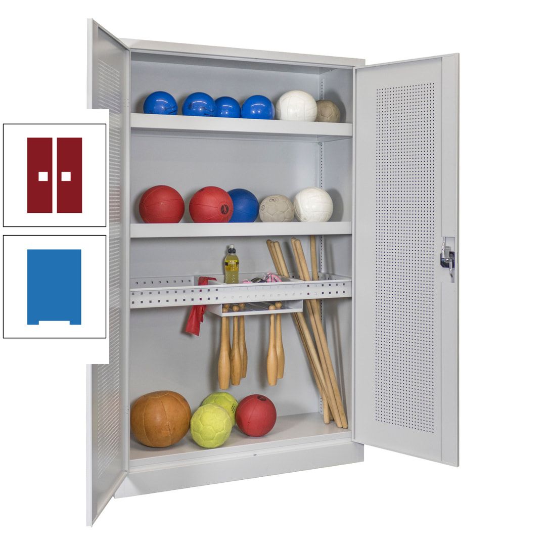 Sportschrank - Lochfeldtüren - Variante 2 - 1.950x1.200x500 mm (HxBxT) - anthrazitgrau