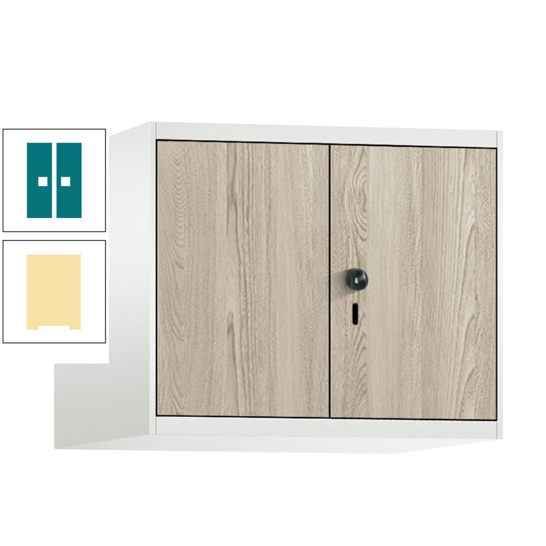 Aufsatzschrank, Schrankaufsatz, Türen paarweise, 2 Fächer a 300 mm, Farbe Pastellgelb, Tür anthrazitgrau , 500 x 600 x 500 mm (HxBxT)
