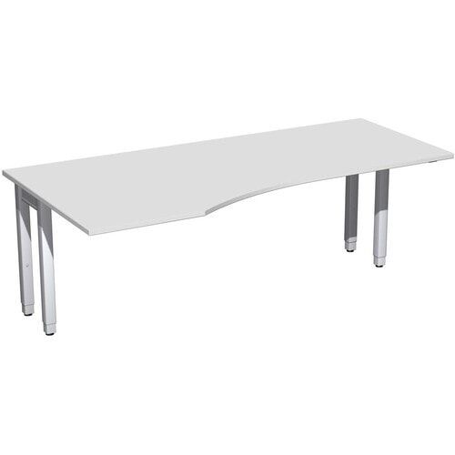 Eckschreibtisch, Ecke links, Füße einseitig verkürzt, 4-Fuß Quadrat Pro, höhenverstellbar, 680-800 x 1.600x 1.000 mm (HxBxT), Dekor Ahorn