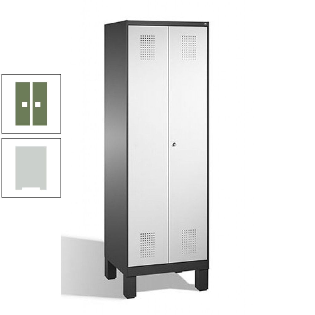 Doppel-Spind, Doppeltüren, Garderobenschrank mit Füßen, 2 Abteile a 300 mm, Korpus anthrazitgrau, Tür anthrazitgrau, 1.850 x 600 x 500 mm (HxBxT)