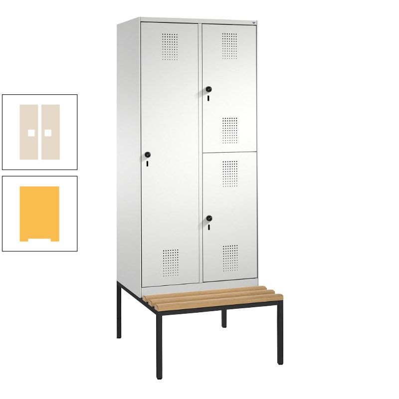 Garderobenschrank, Spind ein- und doppelstöckig Sitzbank, 2 Abteile, 3 Fächer, 2.090 x 800 x 500 mm (HxBxT), Front anthrazitgrau, Korpus anthrazitgrau