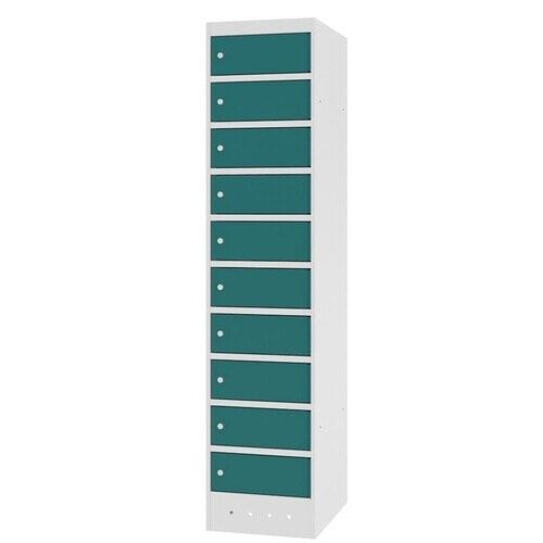 Laptopschrank, Schließfachschrank, 10 Fächer, Stahlblech, Sicherheitsschloß, 1.800 x 400 x 520 mm (HxBxT), Korpus anthrazitgrau, Front anthrazitgrau