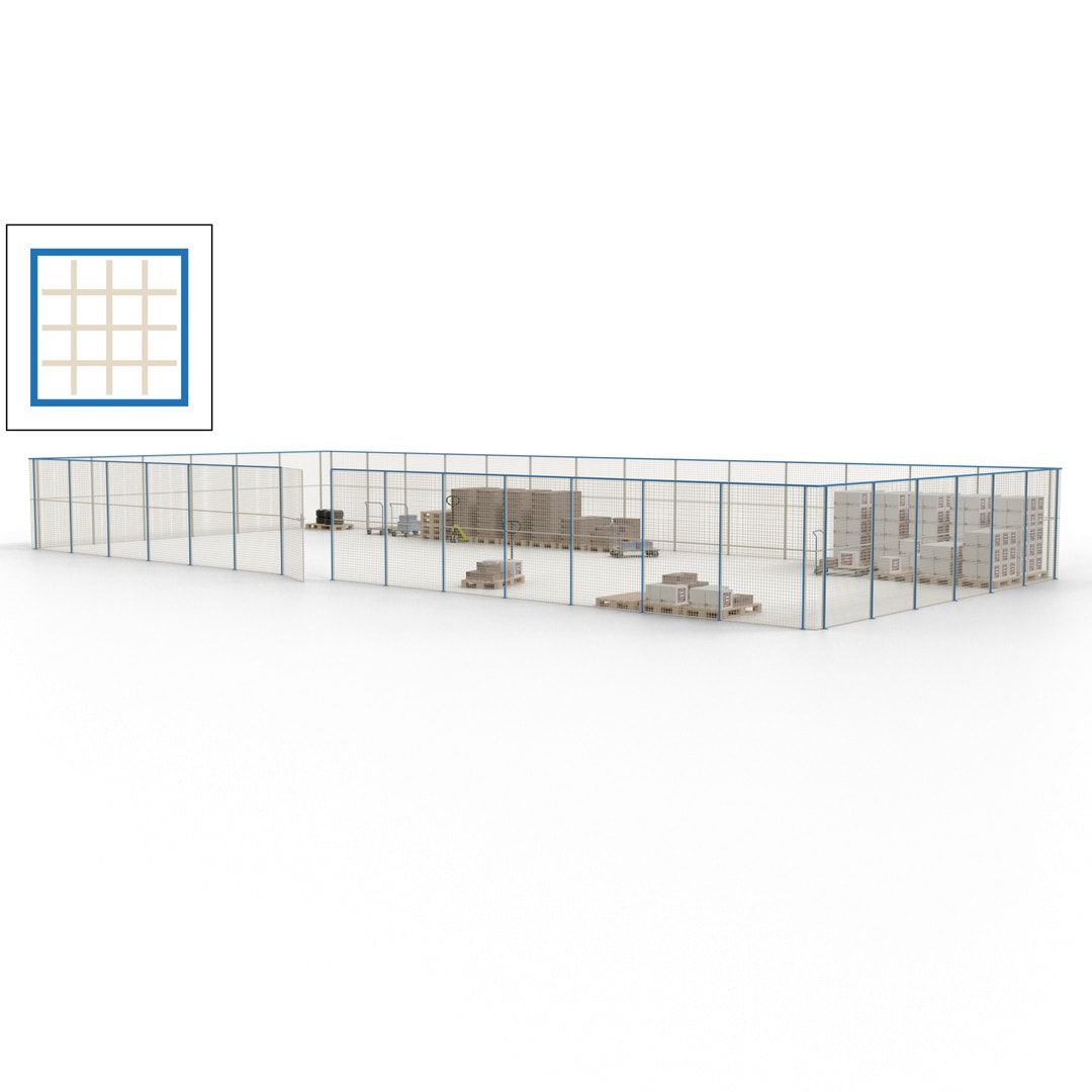 Maschinen Schutzgitter - Hallentrennwand - Sicherheitszaun - Tür - 60 m - 2.200 x 21.400 x 9.400 mm (HxBxT) - enzianblau
