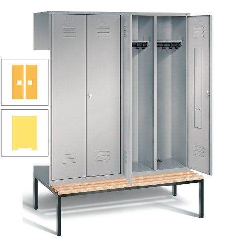 Doppel-Spindschrank, Buche Sitzbank untergebaut, 4 Abteile a 400 mm, Korpus lichtgrau, Tür anthrazitgrau, 2.090 x 1.590 x 815 mm (HxBxT)