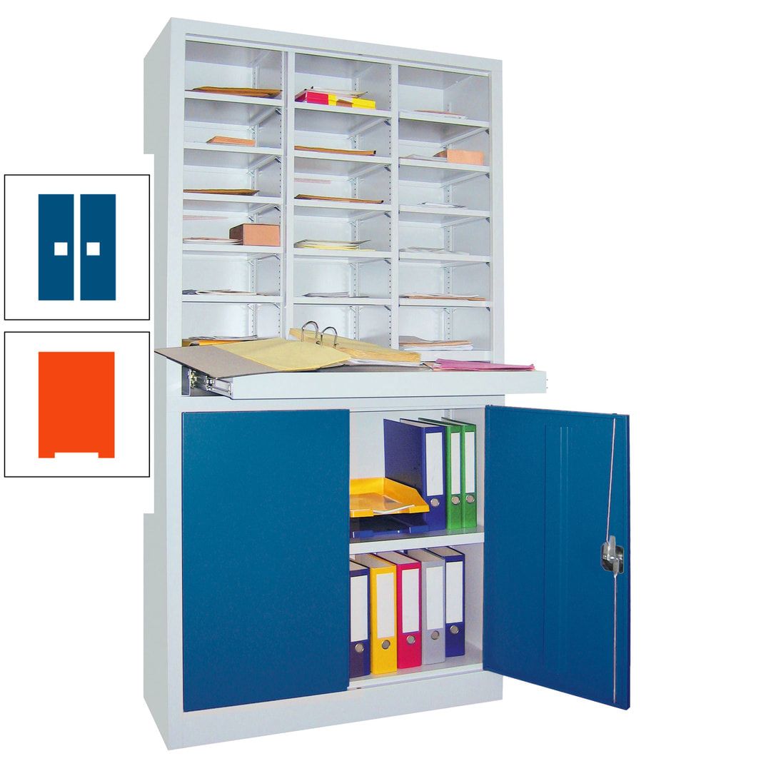 Aktenschrank - Büroschrank mit Sortierstation - 18 Fächer Ordnungsregal - Ausziehboden - 1.950 x 1.000 x 400 mm (HxBxT) - anthrazitgrau