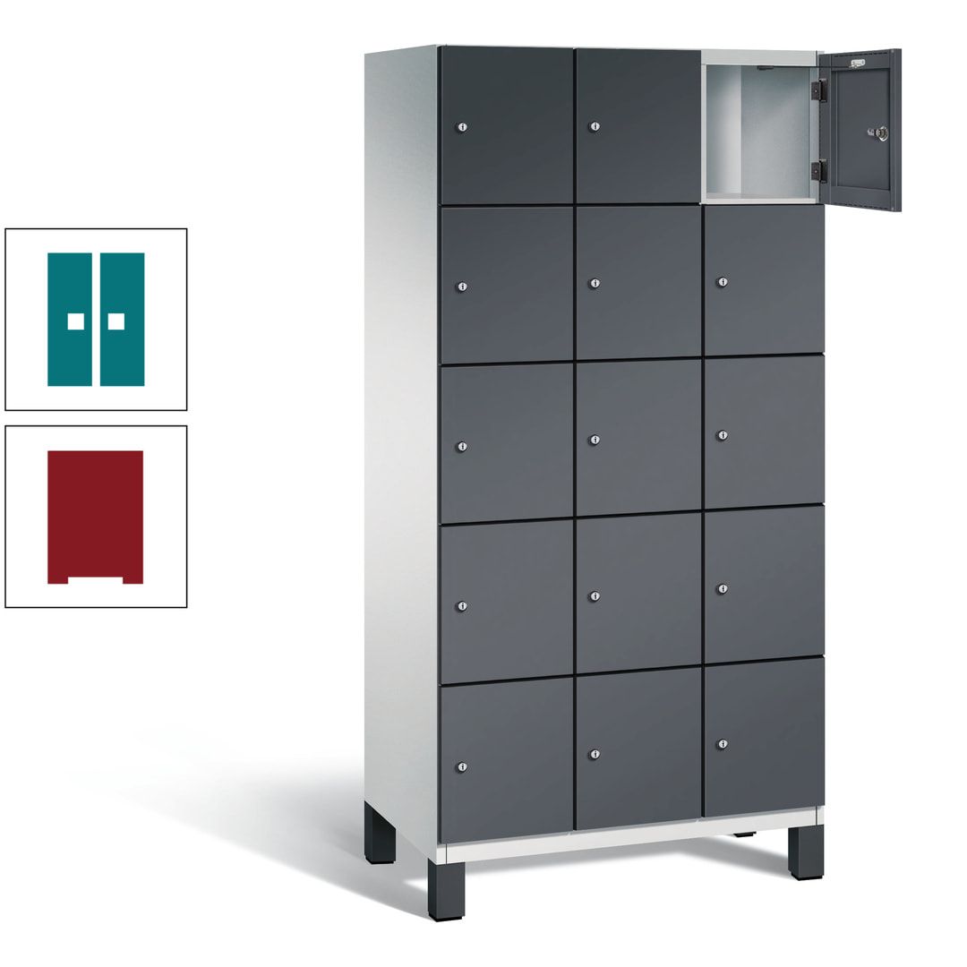 Fächerschrank, Stahlschrank, 15 Fächer, Türöffnungsbegrenzer, Füße, 1.980 x 900 x 525 mm (HxBxT), Korpus anthrazitgrau, Front anthrazitgrau