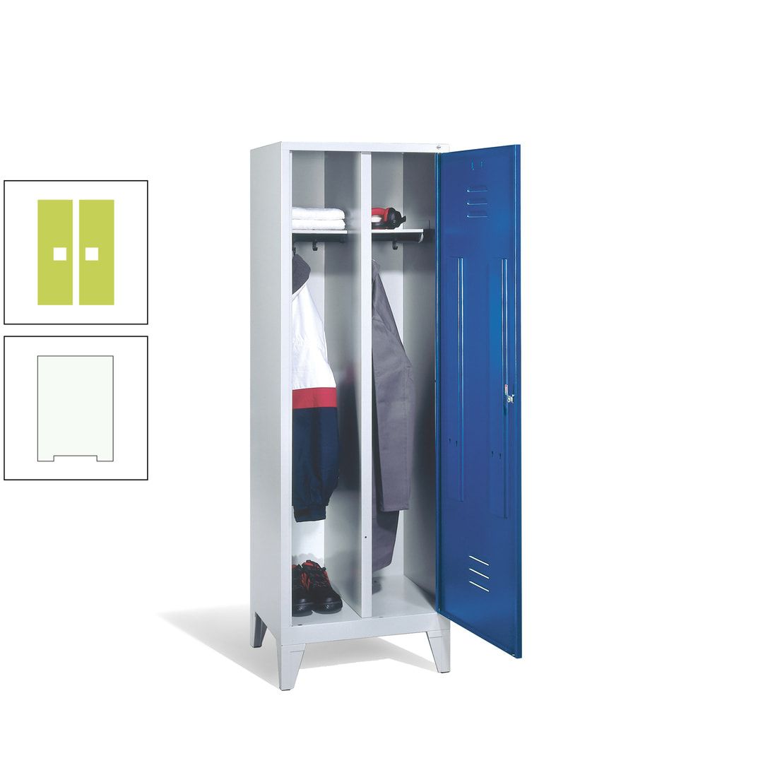 Doppel-Spind mit Großtür, Garderobenschrank mit Füßen, 2 Abteile a 300 mm, Korpus anthrazitgrau, Tür anthrazitgrau, 1.850 x 610 x 500 mm (HxBxT)
