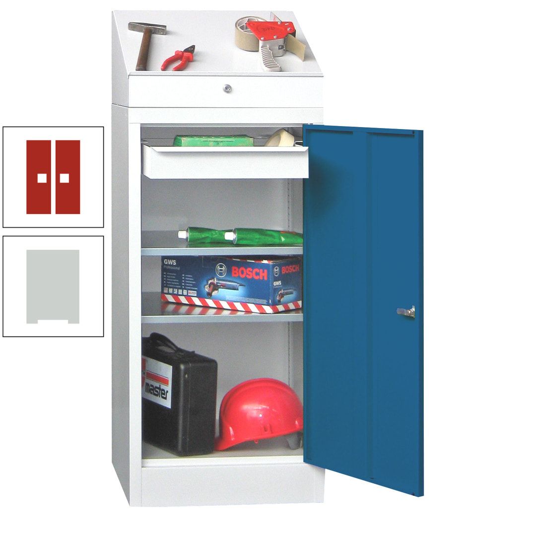 Stehpult mit Schrank - Vollblechtür - 1 Einlegeboden, 1 Ausziehboden, 1 Schublade - 1.270x500x500 mm (HxBxT) - anthrazitgrau