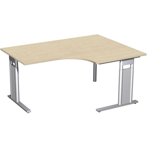 Eckschreibtisch, Eckteil 800 mm, rechts, Füße einseitig verkürzt, C-Fuß Pro, höhenverstellbar, 680-820 x 1.600 x 1.200 mm (HxBxT), Dekor Ahorn