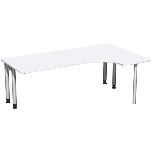Eckschreibtisch, Ecke rechts, Füße einseitig verkürzt, 4-Fuß Pro, höhenverstellbar, 680-800 x 1.600 x 1.200 mm (HxBxT), Dekor Ahorn