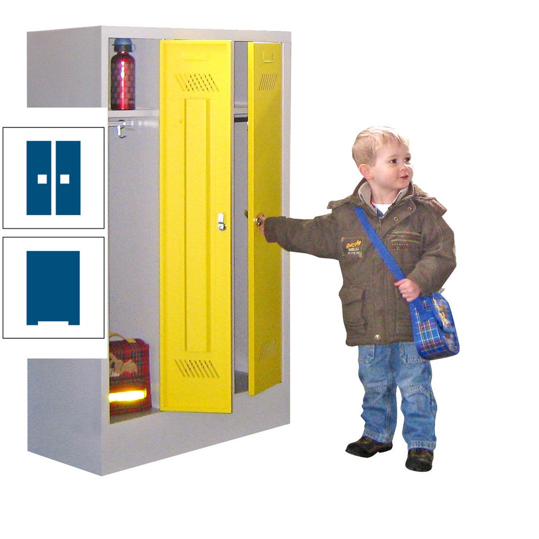 Spindschrank f. Kindergärten - mit Sockel - Höhe 1.300 mm - 2 Abteile a 250 mm - Drehriegel - anthrazitgrau