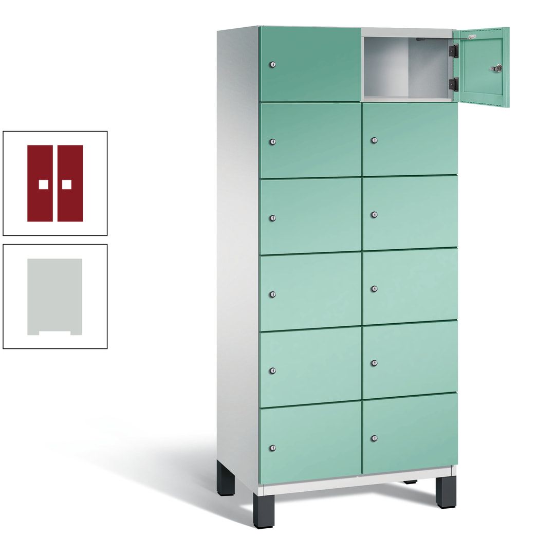 Fächerschrank, Stahlschrank, 12 Fächer, Türöffnungsbegrenzer, Füße, 1.980 x 800 x 525 mm (HxBxT), Korpus anthrazitgrau, Front anthrazitgrau