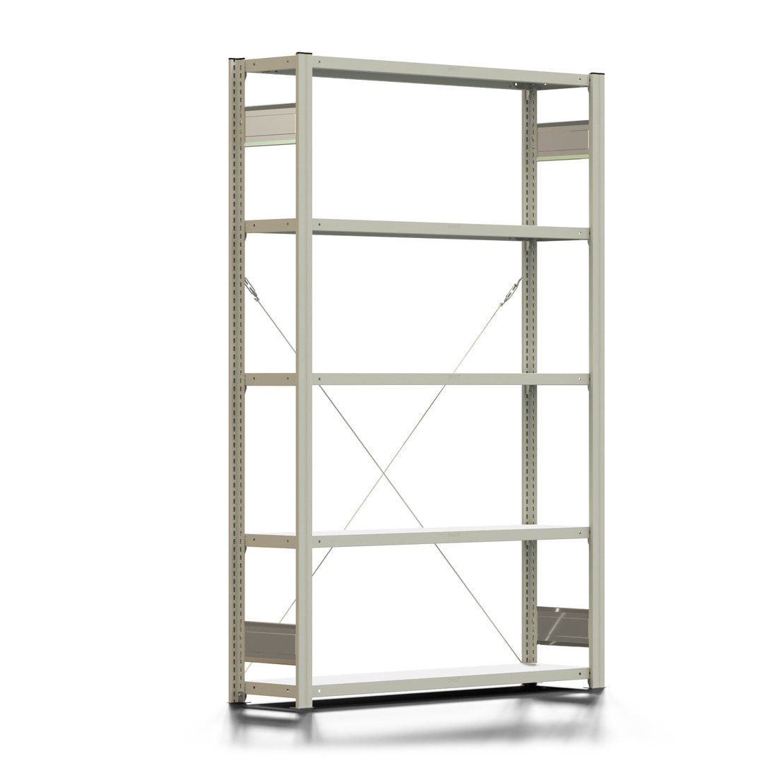Fachbodenregal mit Tiefenriegel - 250 kg - 2.000 x 1.285 x 300 mm (HxBxT) - Anbauregal - lichtgrau - Lagerregal - Steckregal - BERT