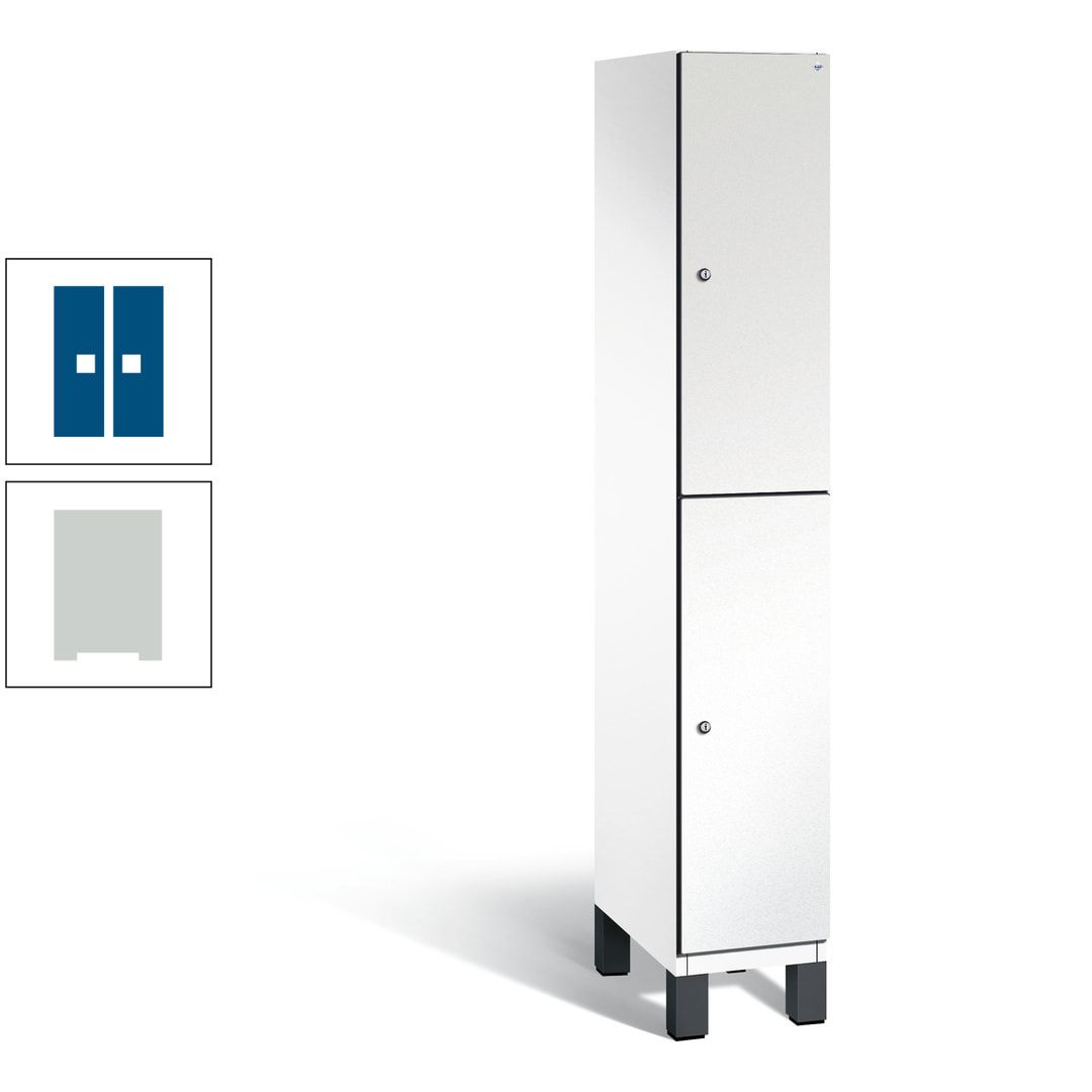 Fächerschrank, Stahlschrank, doppelstöckig, 2 Fächer, Füße, Korpus anthrazitgrau, Tür anthrazitgrau, 1.980 x 300 x 525 mm (HxBxT)