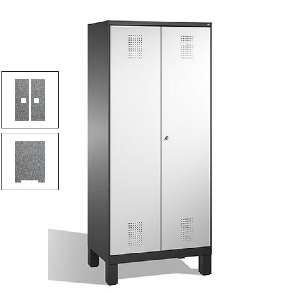 Mehrzweckschrank, Doppeltüren, auf Füßen, 2 Abteile a 400 mm, Korpus anthrazitgrau, Tür anthrazitgrau, 1.850 x 800 x 500 mm (HxBxT)