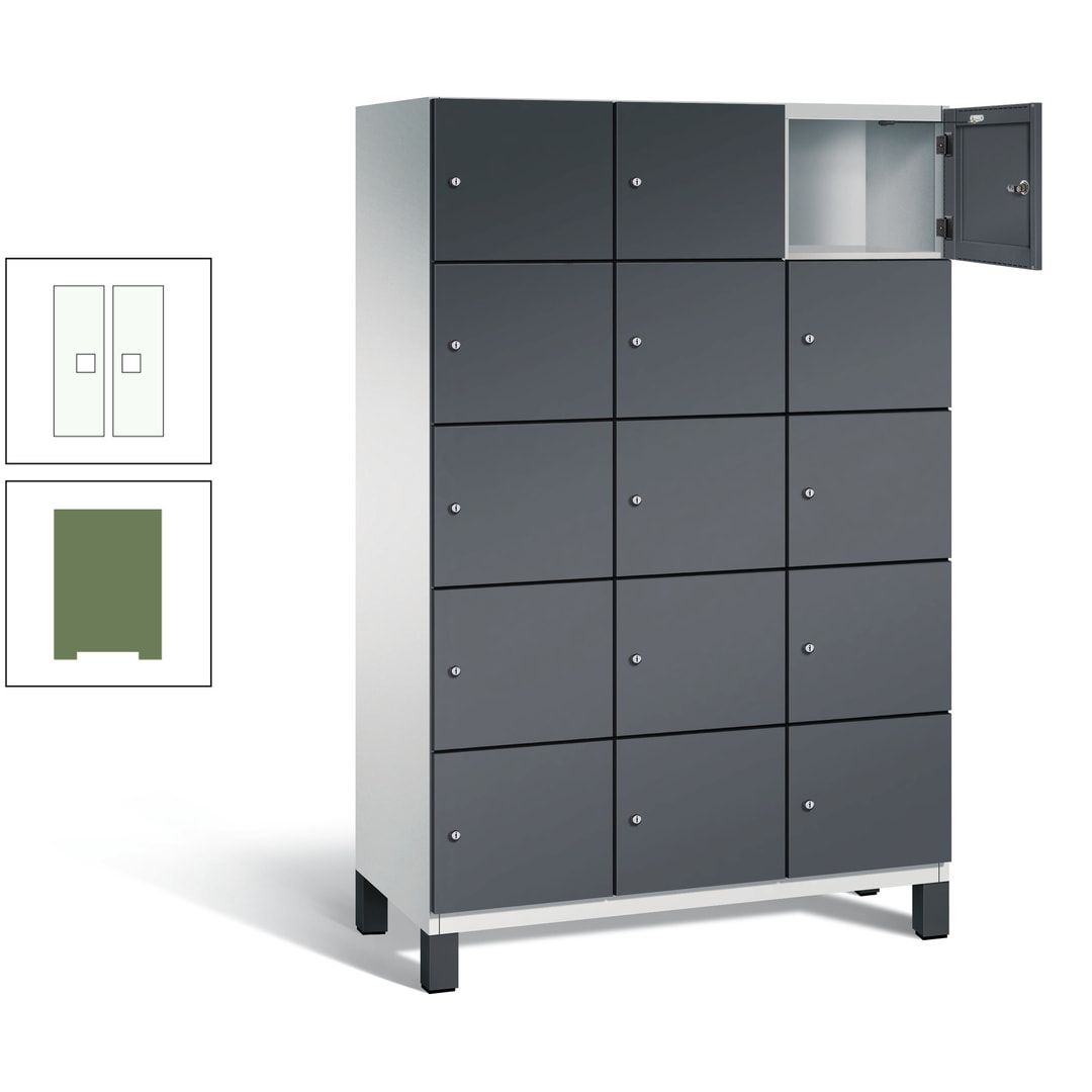 Fächerschrank, Stahlschrank, 15 Fächer, Türöffnungsbegrenzer, Füße, 1.980 x 1.200 x 525 mm (HxBxT), Korpus anthrazitgrau, Front anthrazitgrau