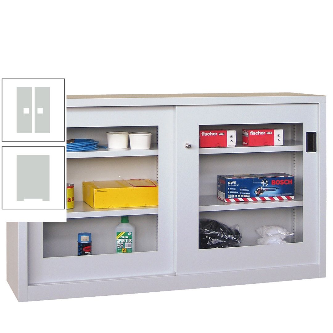 Schiebetürenschrank - Sichtfenstertüren - 1.000x1.500x600 mm (HxBxT) - 4 Böden, verzinkt - Zylinderschloss - anthrazitgrau
