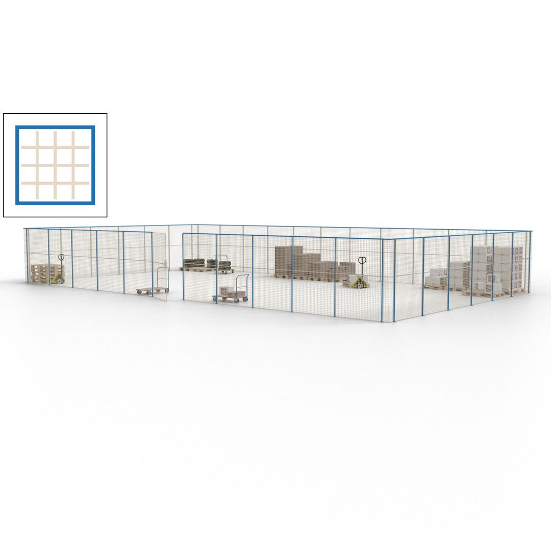 Maschinen Schutzgitter - Hallentrennwand - Sicherheitszaun - Tür - 51 m - 2.200 x 16.900 x 9.400 mm (HxBxT) - enzianblau