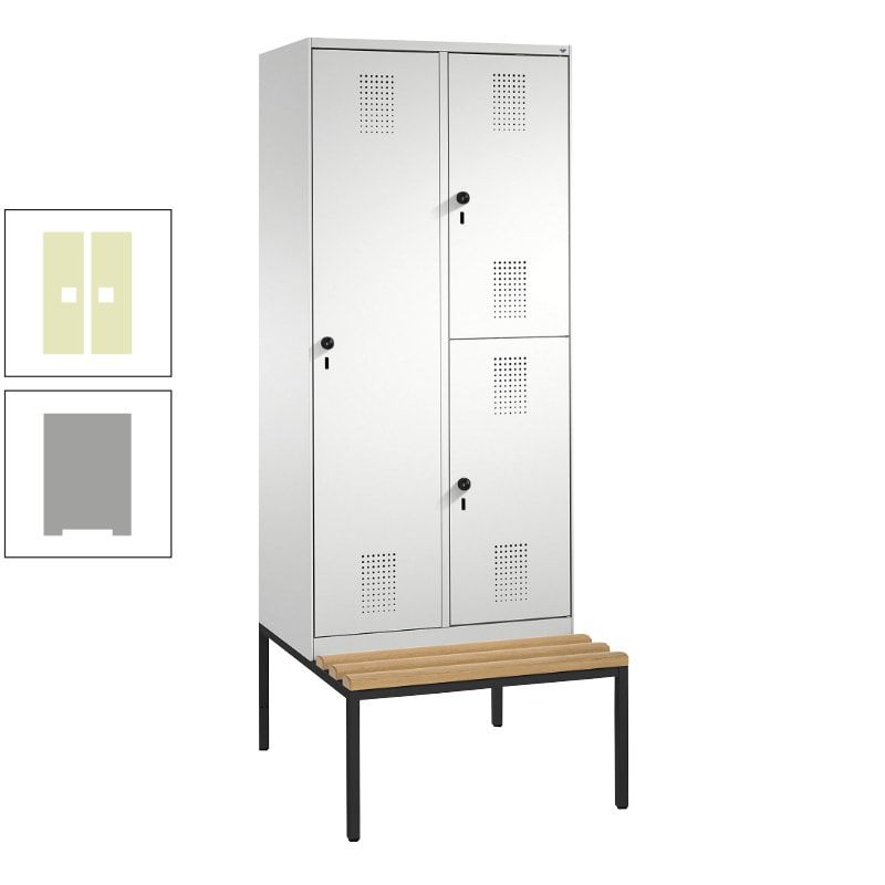 Garderobenschrank, Spind ein- und doppelstöckig Sitzbank, 2 Abteile, 3 Fächer, 2.090 x 800 x 500 mm (HxBxT), Front anthrazitgrau, Korpus anthrazitgrau
