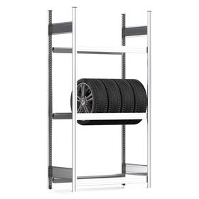 Reifenregal mit Tiefenriegel - 250 kg - 2.000 x 1.005 x 500 mm (HxBxT) - 3 Ebenen - erweiterbar - Steckregal BERT