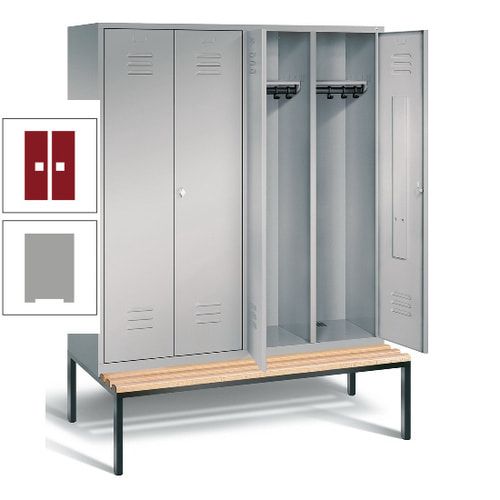 Doppel-Spindschrank, Buche Sitzbank untergebaut, 4 Abteile a 400 mm, Korpus lichtgrau, Tür anthrazitgrau, 2.090 x 1.590 x 815 mm (HxBxT)