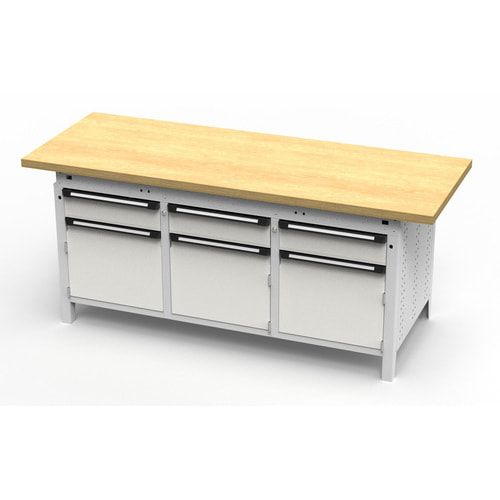 OTTOKIND Werkbank - bündige Arbeitsplatte - 850 x 1.695 x 750 mm (HxBxT) - 3 Schubladen - 3 Schränke - lichtgrau