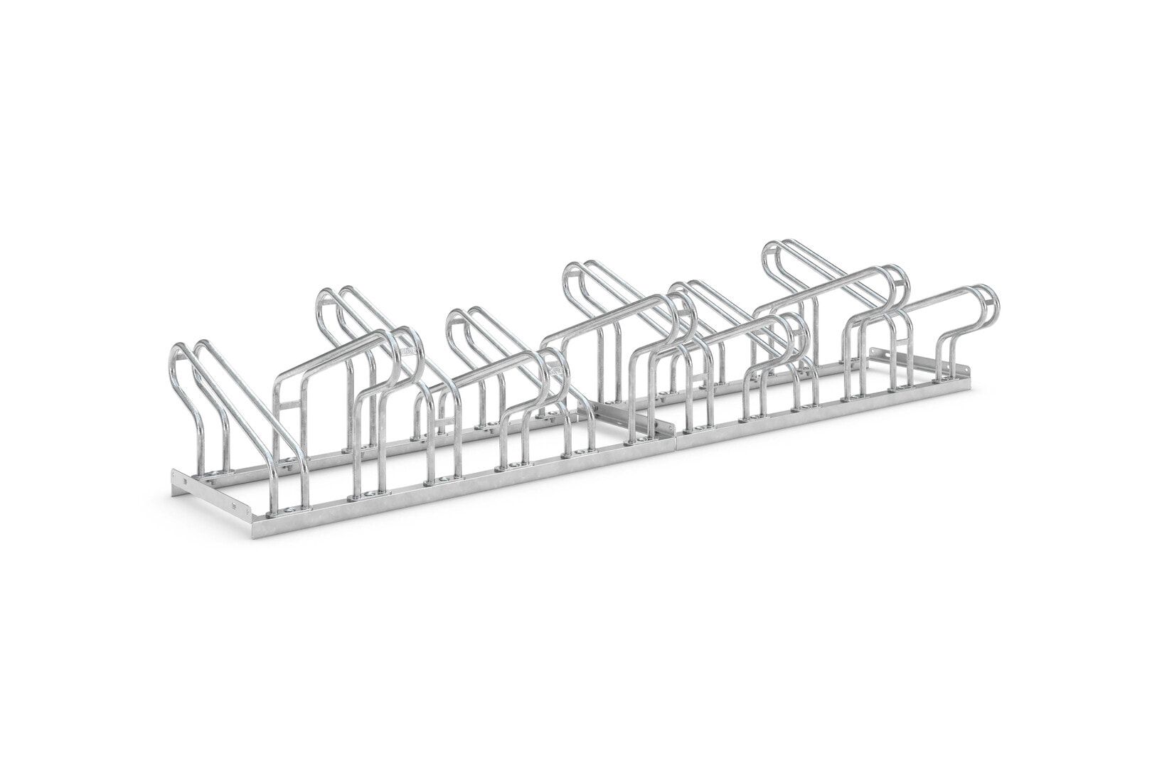 Fahrrad-Bügelparker, Rundrohr, Silber, Stahl, 12 Stellplätze, für extrabreite Fahrräder, höhenversetzt, Reihenverbindung, 415 x 2.340 x 687 mm (HxBxT)