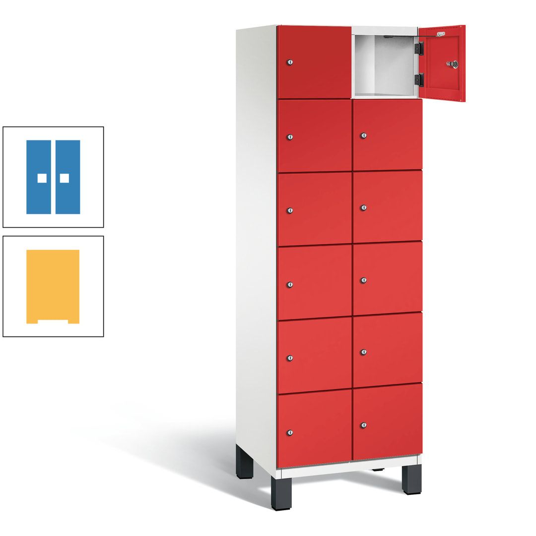 Fächerschrank, Stahlschrank, 12 Fächer, Türöffnungsbegrenzer, Füße, 1.980 x 600 x 525 mm (HxBxT), Korpus anthrazitgrau, Front anthrazitgrau