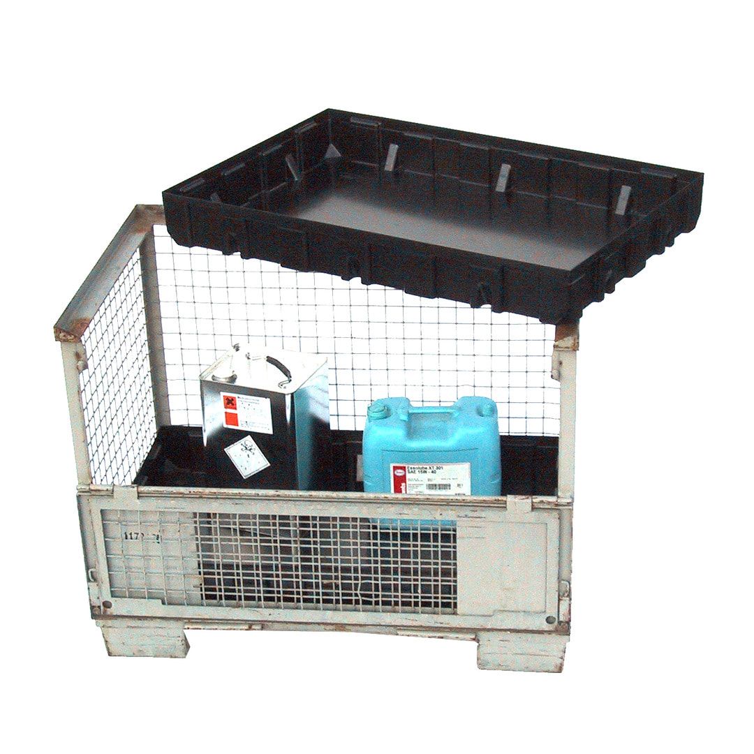 ABS-Auffangwanne für Gitterboxen - 110 l - Traglast 500 kg - 145 x 1.180 x 780 mm (HxBxT) - schwarz - Gitterrost, Stahl